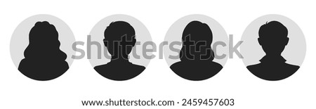 people portraits, silhouettes, avatars or profiles for unknown anonymous persons. Man, woman, male and female . Black and white vector illustration. All objects are isolated