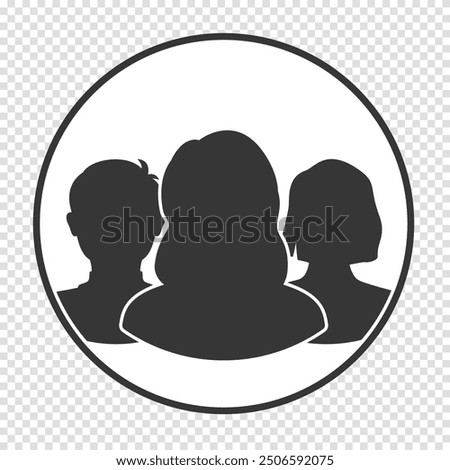 User group avatar. Portraits, silhouettes, profiles of unknown anonymous people. Man, woman, people. White outline, gray silhouette. Veator illustration isolated on transparent background.