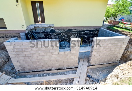 Rebuilding a family house and adding an \extension, building walls with space for windows and doors. Construction tools