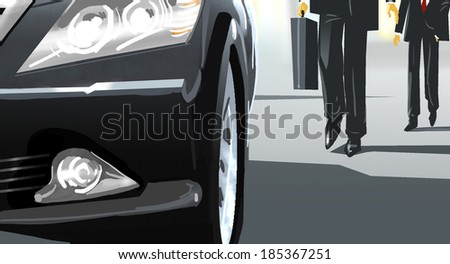 frame fragment, two businessmen go to the car