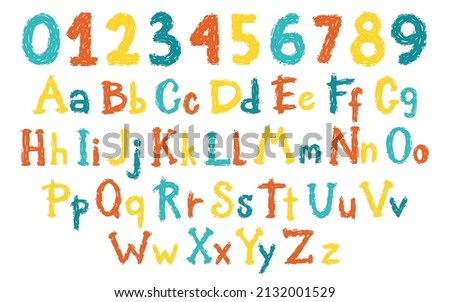 Rock grunge graffiti stamp abs numbers. Vector English Alphabet in cartoon hand-drawn brush style. Colorful letters on a white background. Ideal for baby names, birthday cards, kids t-shirt prints