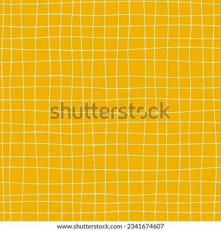 A thin white grid on an orange background. Vector hand drawn seamless pattern. A simple naive drawing. Digital paper