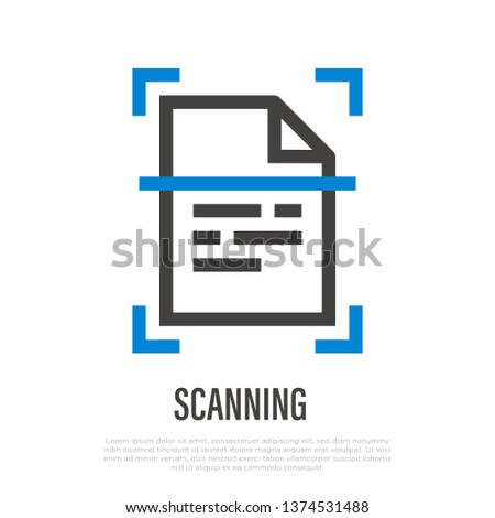 Scanning of document thin line icon. Typography equipment. Vector illustration.