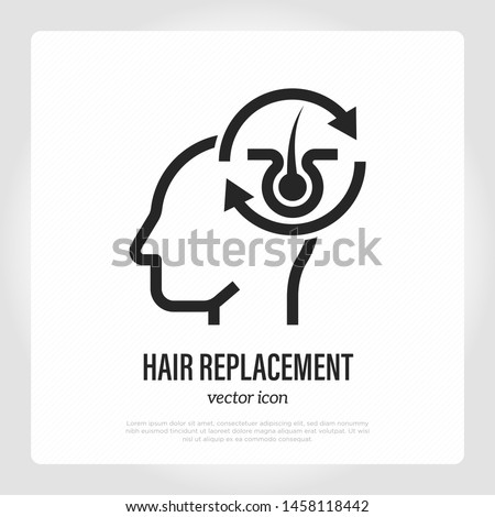 Hair transplantation thin line icon. Medical procedure of extraction follicles. Vector illustration.