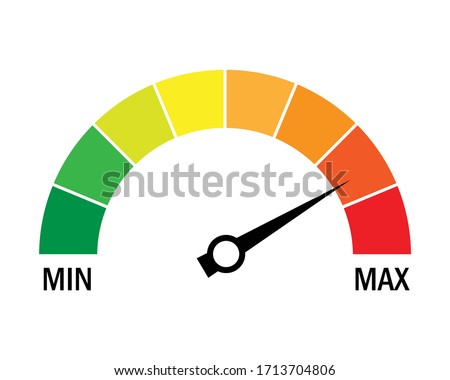 Speed metering icon isolated on white background. vector illustration modern flat design. Minimum and maximum measuring dial. Colorful infographic gauge sign. car performance measurement symbol.