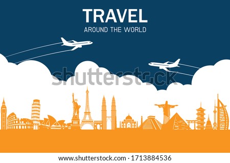 Travel and transport concept. Famous landmarks in global. Tourism business infographic element. Road trip. Journey vacation concept. Vector illustration modern flat design.