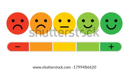 Emotion levels on scale different faces icon. Satisfaction feedback with emoticon concept. Angry, sad, neutral, satisfied and happy emoji set on white background.  vector illustration in flat style. 