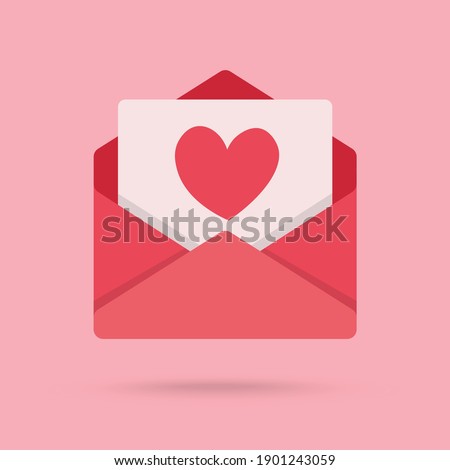 red love emoji in letter message on pink background. Symbol of Valentine's day. Giving love mail. vector illustration in flat style modern design.