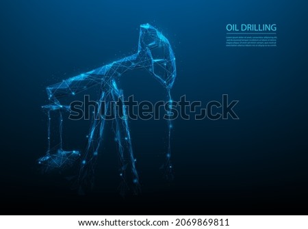 oil drilling machine low poly wire frame. petroleum fuel industry concept. Oil well rig jack line and point. vector illustration futuristic style. isolated on blue dark background. 