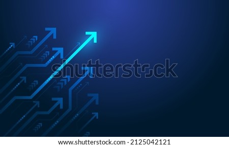 digital arrow up circuit digital on blue dark background. graph business growth to success concept. vector illustration abstract futuristic hi-tech style. copy space for text input.