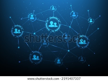 business social network connection people on blue dark background. global internet technology and data customer. vector illustration digital fantastic design. online business concept.