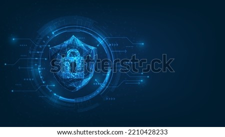 protection security technology digital on blue dark background. cyber data shield security low poly wireframe. prevent online network theft system. vector illustration abstract fantastic design. 
