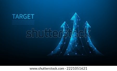 arrow growth up the target digital technology. Return on investment chart increases. Vision for financial growth stretch. wireframe on blue background. line up to success goal. vector illustration.