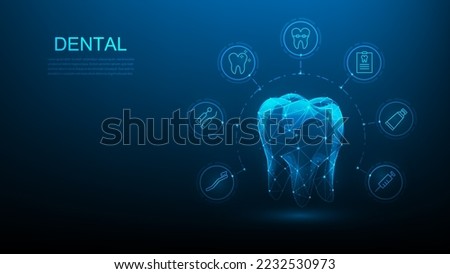 dental digital technology blue dark background.tooth wireframe with icon medical. innovation medical  root canal treatment. dental clinics and hospitals symbol. vector illustration fantastic low poly.