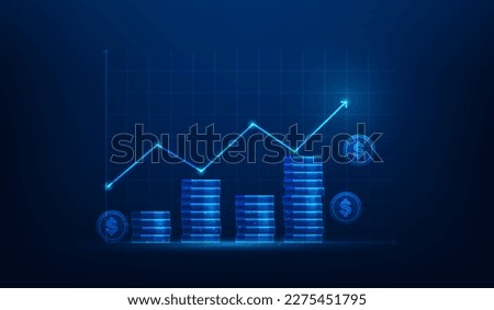 stack coin business investment graph growth technology. financial graph increase money on blue dark background. stock market trading chart profit. vector illustration fantastic technology.