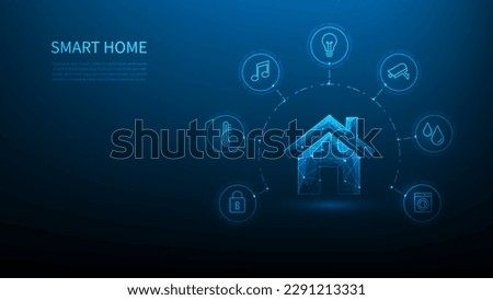 smart home technology digital with device on blue background.