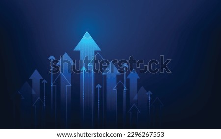 finance graph arrow up investment on blue background. profit and investment growth. stock market trading achievement. vector illustration fantastic low poly design.