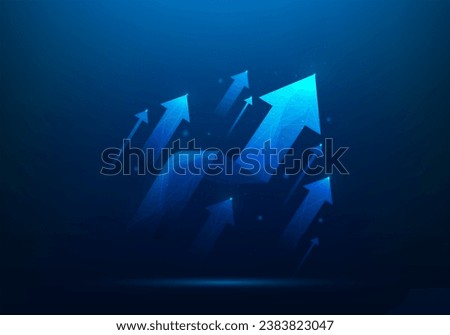 business arrow up digital technology on blue background. business investment to success. financial data graph strategy.market chart profit money increase. vector illustration hi-tech.