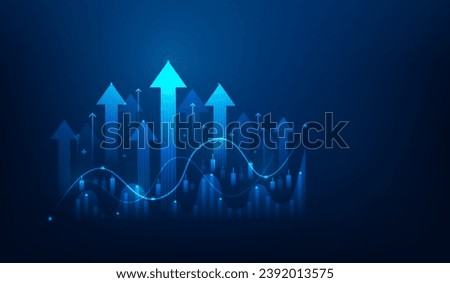 arrow up graph chart business growth on blue dark background. graph trading  stock finance increase. investment strategy to success. vector illustration digital technology fantastic design.