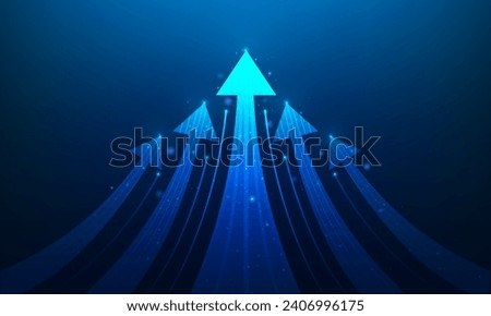 business arrow up process increase to success on blue background. Economic growth trend arrow digital technology. vector illustration technology.