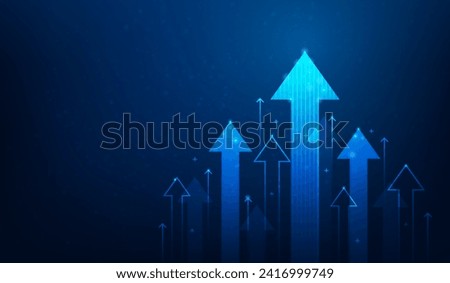 business arrow up growth success technology on dark blue background. financial data graph strategy.market chart profit money. investment increase. vector illustration hi-tech.