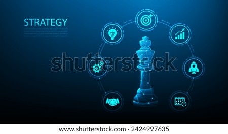 business strategy chess technology on blue background. planning success concept with element icon. vector illustration fantastic hi-tech design