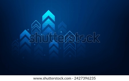 business arrow up growth technology on grid line dark blue background. graph stock market trading investment. chart trend profit income. vector illustration fantastic hi-tech design.