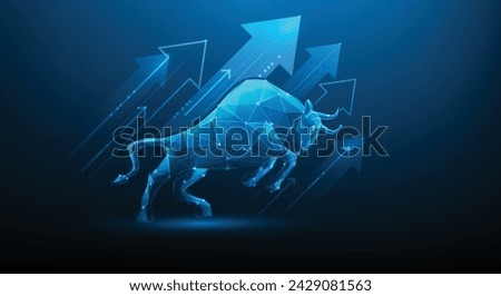 business bullish market financial increasing graph technology on blue background. growth of investment in the bull stock market. vector illustration digital fantastic hi-tech design.