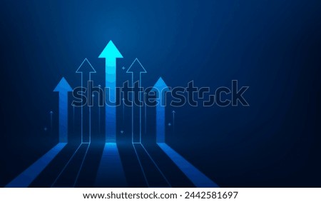 business arrow up growth investment technology on dark blue background. business trade increase to success. financial data graph strategy.market chart profit money. vector illustration hi-tech.