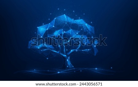 tree big data technology low poly wireframe on blue background. storage online. vector illustration fantastic digital design. 