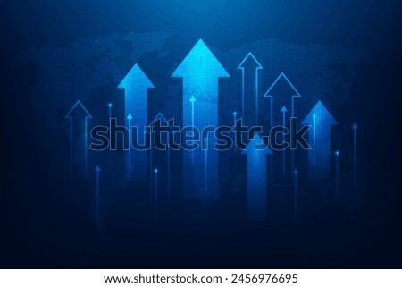 business arrow finance and investment profit growth on map technology. trend investment economy graph strategy. market chart profit money. vector illustration hi-tech.