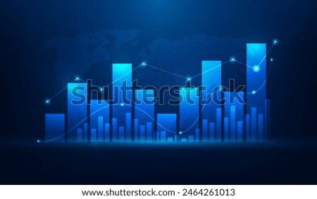 business investment and finance chart stock market growth on blue background. economy global with graph trading increase technology. vector illustration fantastic design.