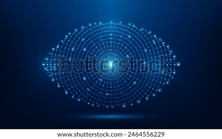 eye technology network cyberspace dot connect. research data. Eye scan to verify identity and security. vector illustration fantastic hi-tech design. 