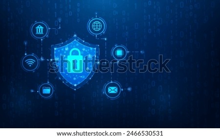 data security privacy and protection on blue dark background. padlock and Keyhole digital safety. network protection. vector illustration fantastic hi-tech design.