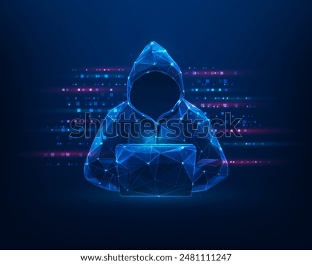 hacker scammer computer technology. cyber security concept. attack and data digital. dangers of internet theft. vector illustration fantastic hi-tech design.