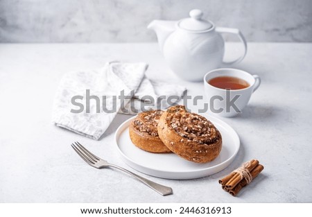 Similar – Image, Stock Photo Plate with cinnamon bun near jam