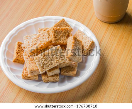 Crackers on plastic plate