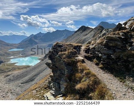 Hiking trails or mountaineering routes of the Silvretta Alps mountain range and in the Swiss Alps massif, Davos - Canton of Grisons, Switzerland (Kanton Graubünden, Schweiz) Stockfoto © 