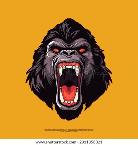 The open-mouthed King Kong art in flat vector style is a captivating depiction of power and intensity, ideal for prints or merchandise seeking to showcase the inspiring presence of this iconic kong