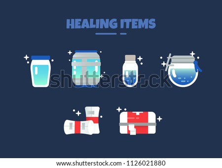 Healing items vector icon set inspired by Fortnite's Battle Royale video game