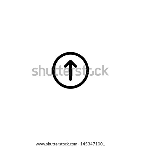 Arrow up vector rounded icon. Image style is a flat icon symbol inside a circle, black color, white background.