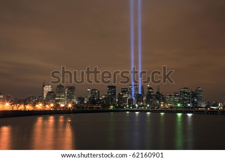 HOBOKEN, NEW JERSEY - SEPTEMBER 11: View of Ground Zero.  Image taken September 11, 2008 in Hoboken, New Jersey.