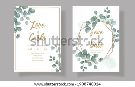 Wedding invitation card with greenery eucalyptus leaves