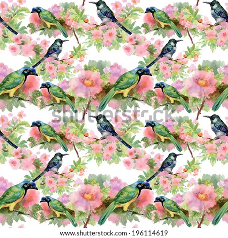 Drawing Of Beautiful Bright Birds And Flowers Seamless Pattern Ez