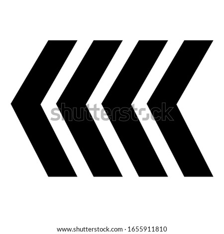 Vector illustration of four bar chevron or four left arrows or four less than signs icon in black isolated on white background. 