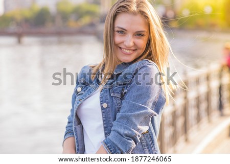 Similar – Image, Stock Photo Beautiful sensual portrait of a thoughtful young redhead longing curly woman on vacation by the sea with copy space