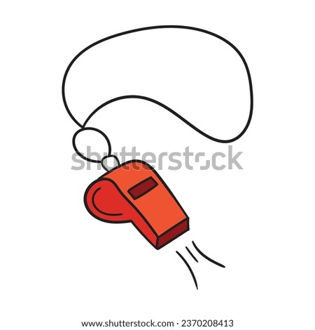 A hand-drawn cartoon red whistle isolated on a white background. Flat design. Vector illustration.