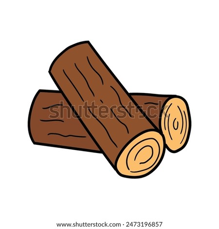 Hand drawn cartoon two brown logs isolated on a white background. Vector illustration.