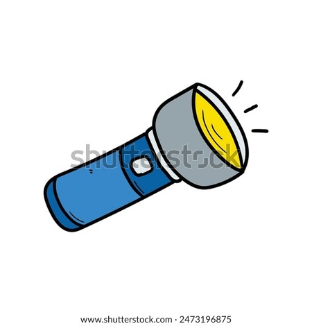 Hand drawn cartoon flashlight isolated on a white background. Vector illustration.