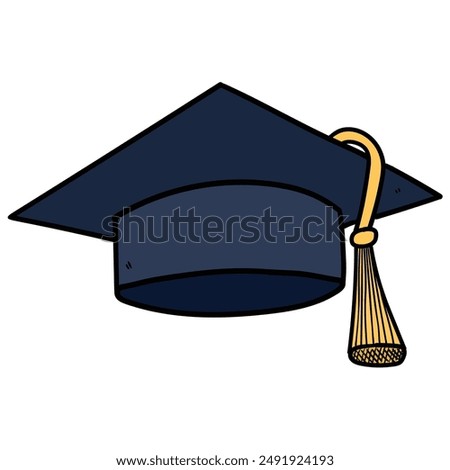 Hand drawn cartoon academic hat or graduation cap isolated on white background. Vector illustration.